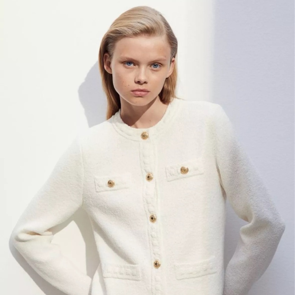 Zara Knit Cardigan with Gold Buttons Size M